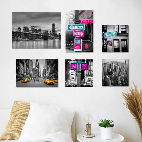 6er Set Leinwandbilder Stadt New York mit Holzrahmen Big Apple Aktion