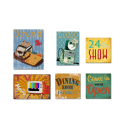 Set mit 6 Retro-Poster auf Leinwand, Holzrahmen im Vintage-Stil Verkauf