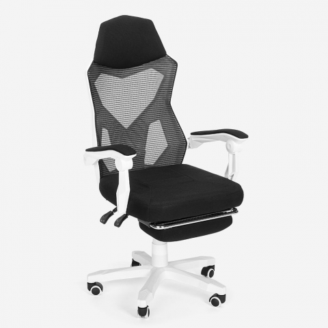 Gaming Stuhl Sessel futuristisches Design ergonomisch atmungsaktiv mit Fußstütze Gordian Plus