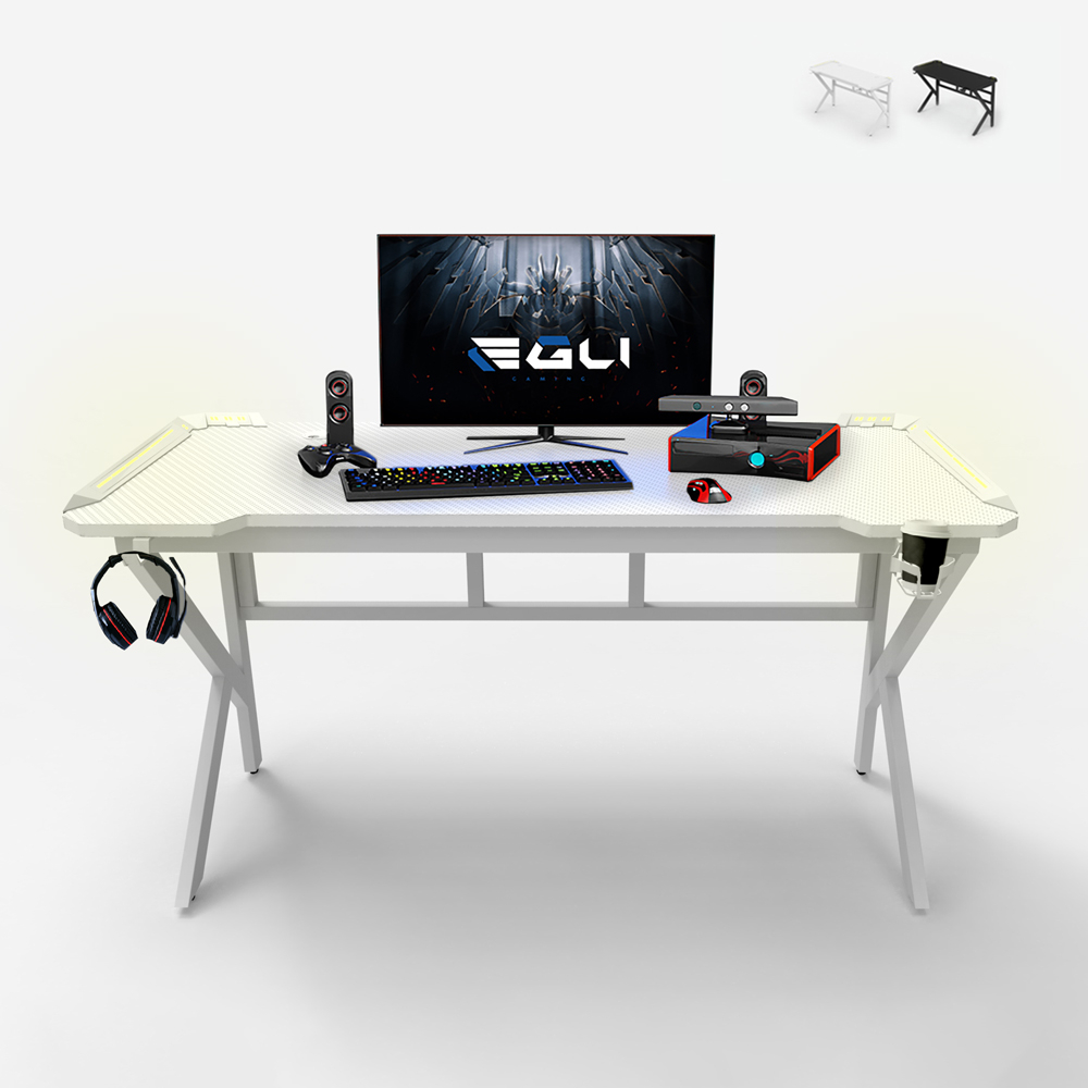 Ergonomischer LED-Gaming-Tisch 160x60cm Carbon-Kopfhörerhalter Sportbot LED 160