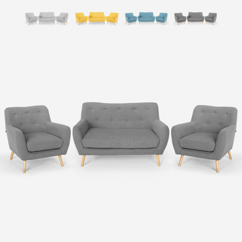 Wohnzimmerset 2 Sessel im skandinavischen Design und 2-Sitzer Sofa Holzstoff Cleis Lagerbestand