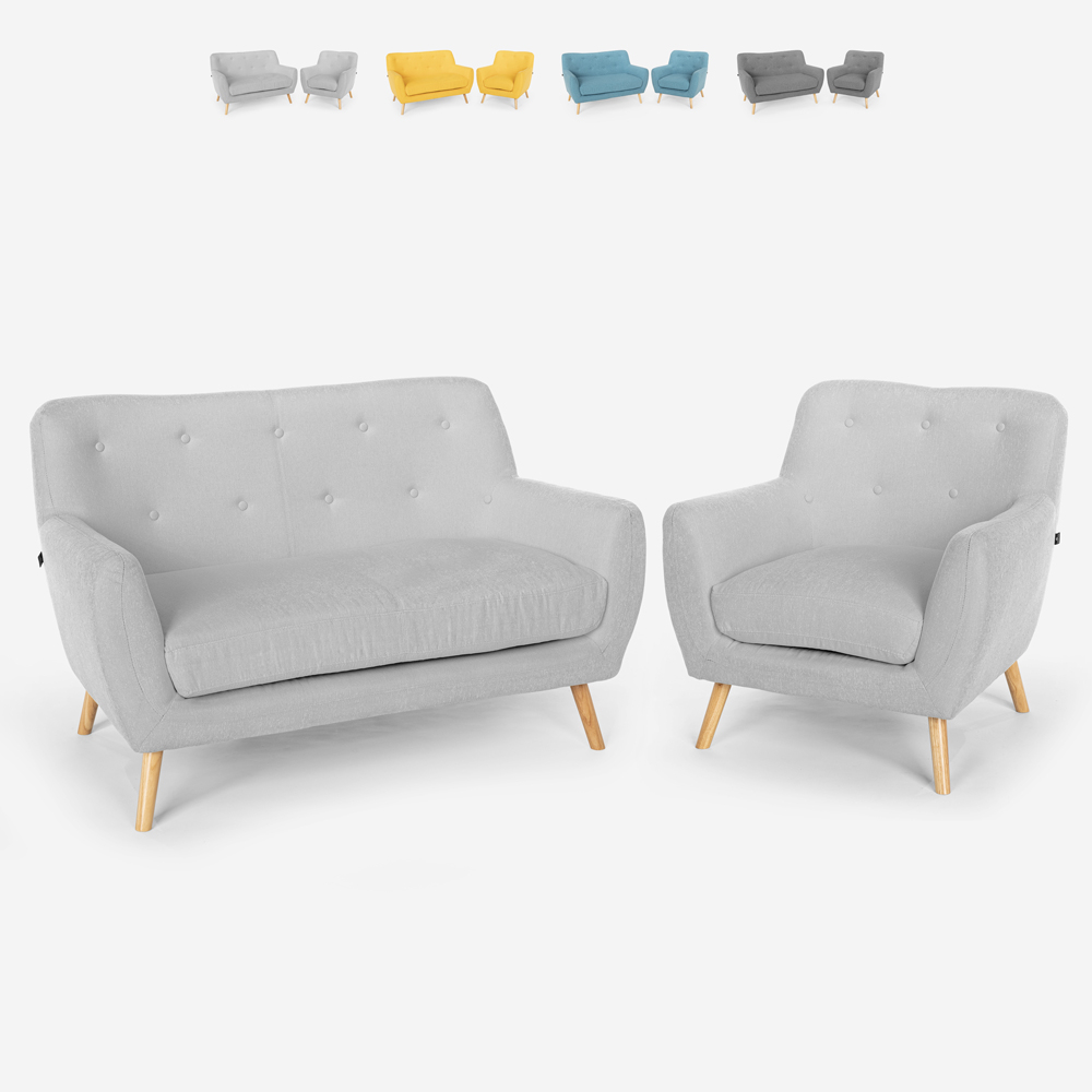 Lounge-Set Sessel und 2-Sitzer-Sofa skandinavisches Design Holz Stoff Algot