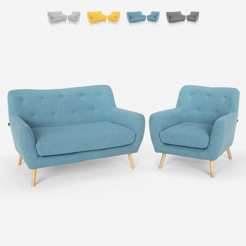 Lounge-Set Sessel und 2-Sitzer-Sofa skandinavisches Design Holz Stoff Algot Rabatte Lounge-Set Sessel und 2-Sitzer-Sofa skandinavisches Design Holz Stoff Algot Rabatte