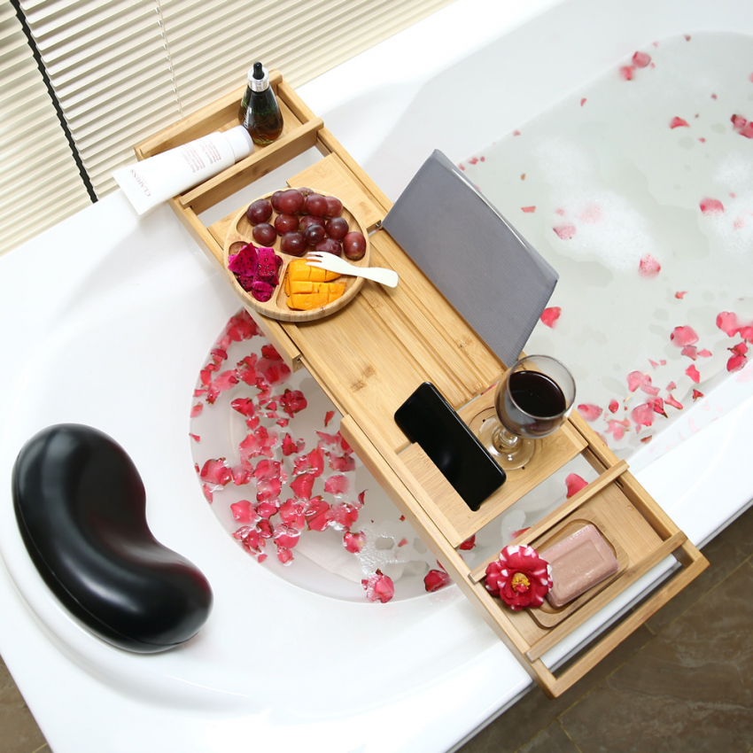 Ablagefach Badewanne Holz ausziehbar Bambu