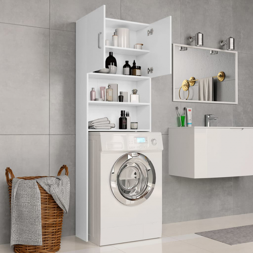 Waschmaschinenüberbau-Schrank-Säule platzsparend mit 2 Türen 2 Regalen Waschküche Garda Ivory