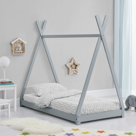 Montessori Kinderbett Zelt Hüttenbett für Kinder aus Holz 80x160cm Tipee