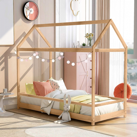 Montessori Kinderbett für Kinder Bett Holzhaus 70x140cm Cott