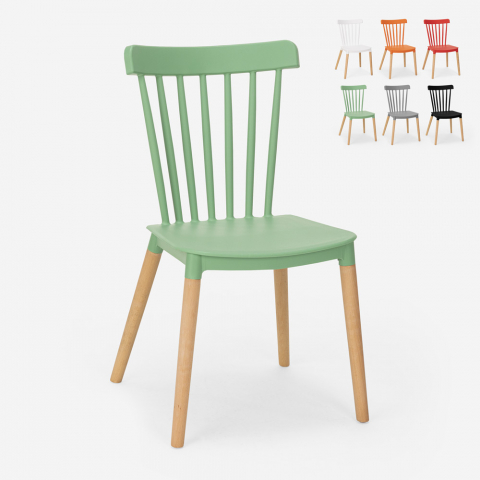 Moderner Designstuhl aus Polypropylen Holz Küche Restaurant Lys