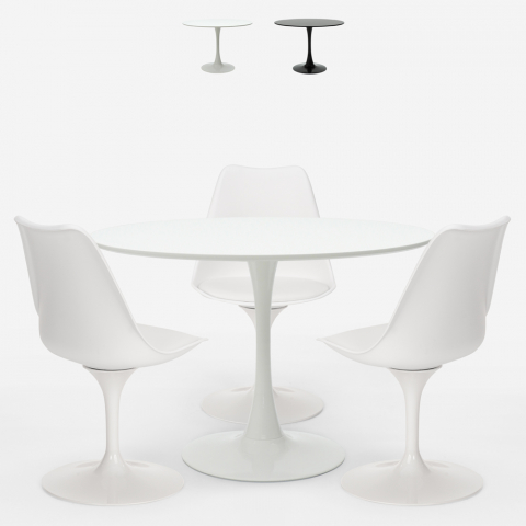 Runder Tisch 90cm 3 Stühle Tulpenstil skandinavisch modernes Design Ellis Aktion