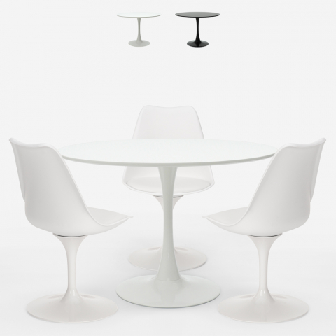 Tischset Rund 90cm 3 Stühle Tulip-Stil modernes skandinavisches Design Ellis