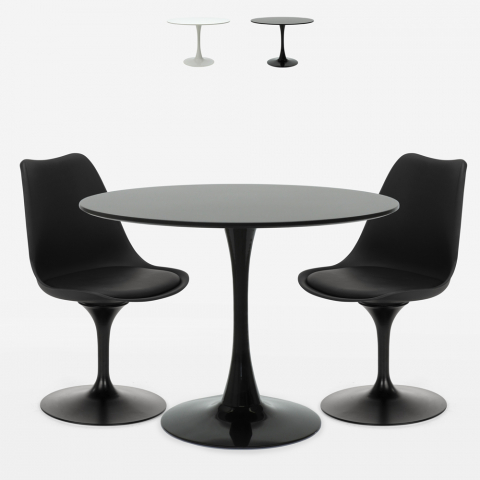 Tischset Rund 80cm 2 Stühle Tulip-Design moderner skandinavischer Stil Aster