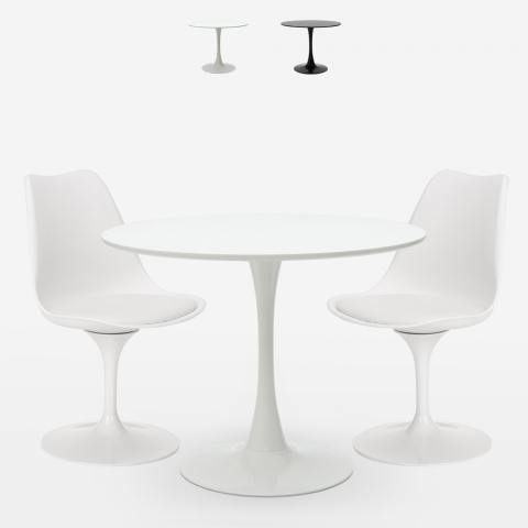 Tischset Rund 70cm 2 Stühle modernes skandinavisches Design im Tulip-Stil Iris