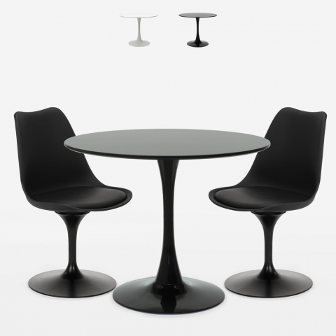 Set runder Tisch 60cm 2 Stühle Tulipanstil Skandinavisches modernes Design Alizé Aktion