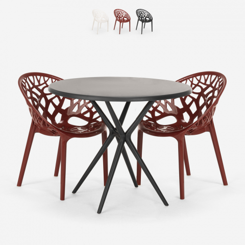 Set schwarz runder Tisch 80cm mit 2 Stühlen Design Maze Black Aktion