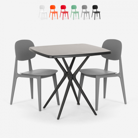 Set quadratischer Tisch schwarz 70x70cm 2 Stühle Design Wade Black Aktion