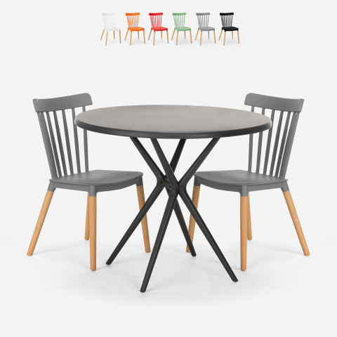 Eskil Schwarz 80cm rundes Design Tisch Set 2 Stühle Aktion