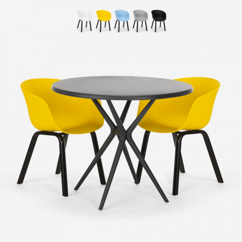 Design-Tischset Rund 80cm Schwarz 2 Stühle Oden Black