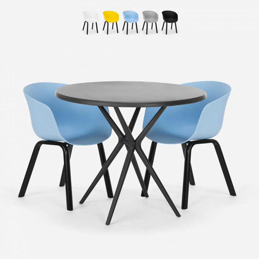 Set runder Design Tisch 80cm schwarz 2 Stühle Oden Black Sales