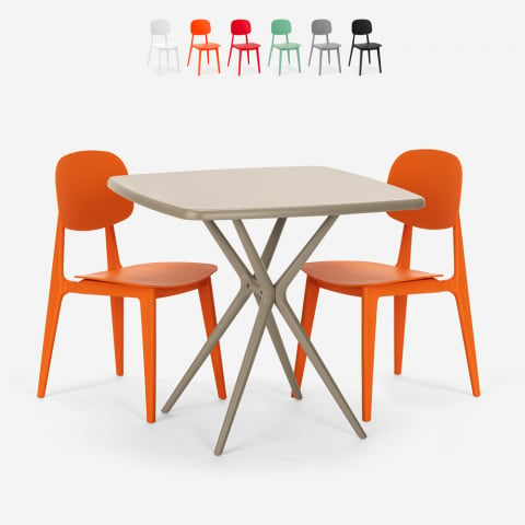 Modernes quadratisches beige Tischset 70x70cm 2 Designstühle Wade