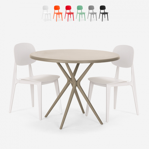 Rundes Tischset 80cm beige 2 Designstühle Berel