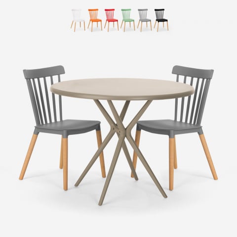Set runder Design Tisch 80cm 2 Stühle beige Eskil Aktion