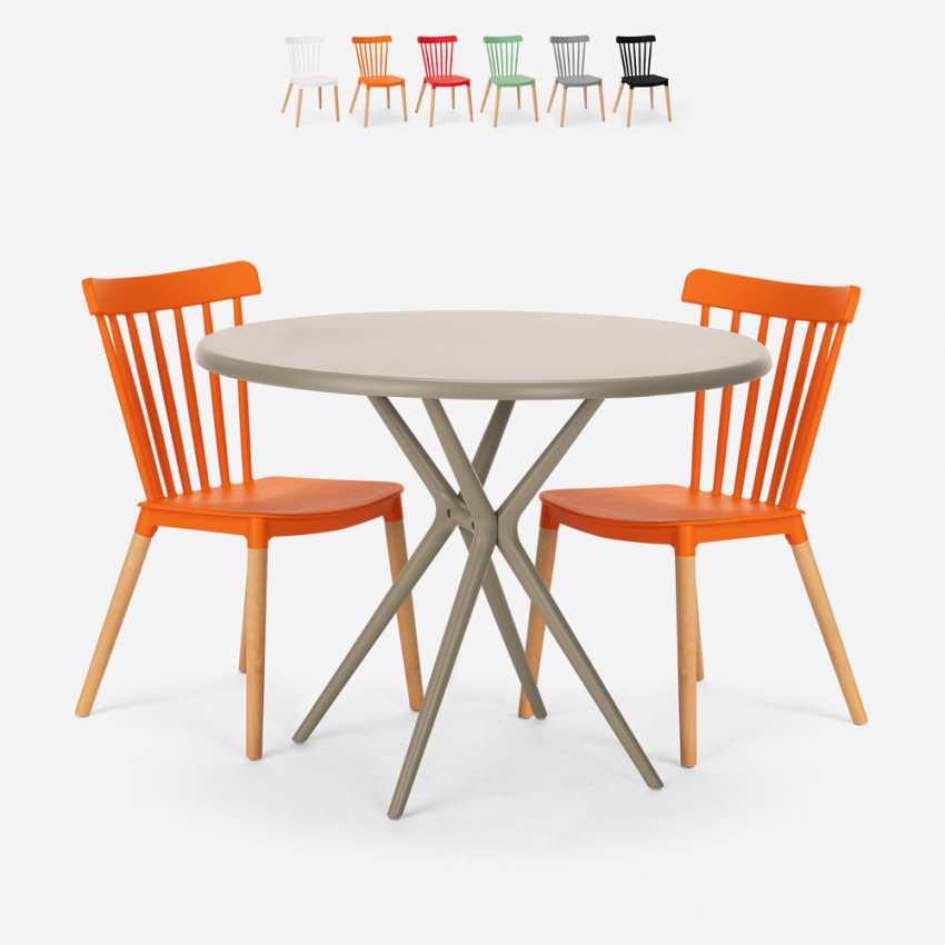 Set runder Design Tisch 80cm 2 Stühle beige Eskil Rabatte