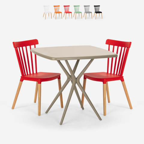 Set 2 Stühle modernes Design quadratischer Tisch beige 70x70cm Roslin Aktion