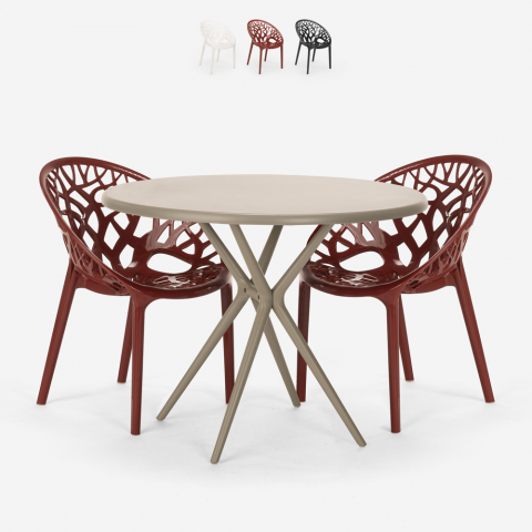 Tischset Rund Beige 80cm 2 Designstühle Maze