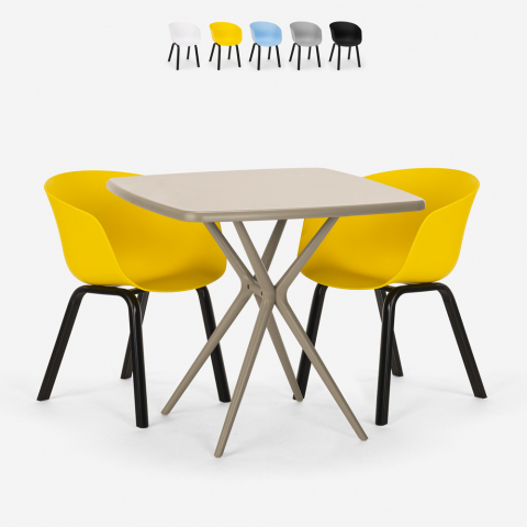 Set 2 Stühle Design beige quadratischer Tisch 70x70cm modern Navan Aktion