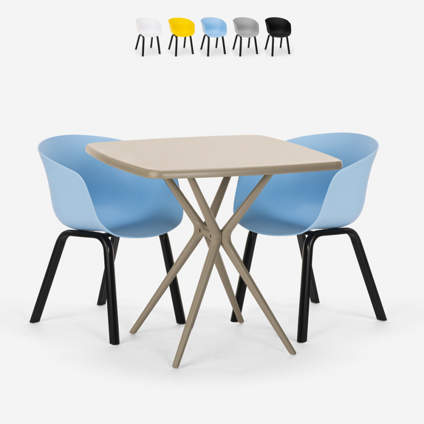 Set 2 Stühle Design beige quadratischer Tisch 70x70cm modern Navan Angebot