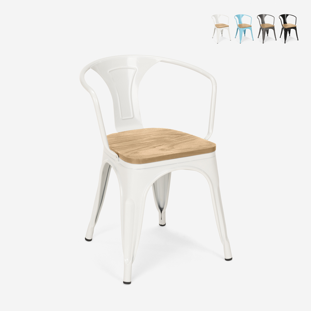 Tolix Stil Stühle Industrie-Design Bar Küche Stahl Holz Arm Licht