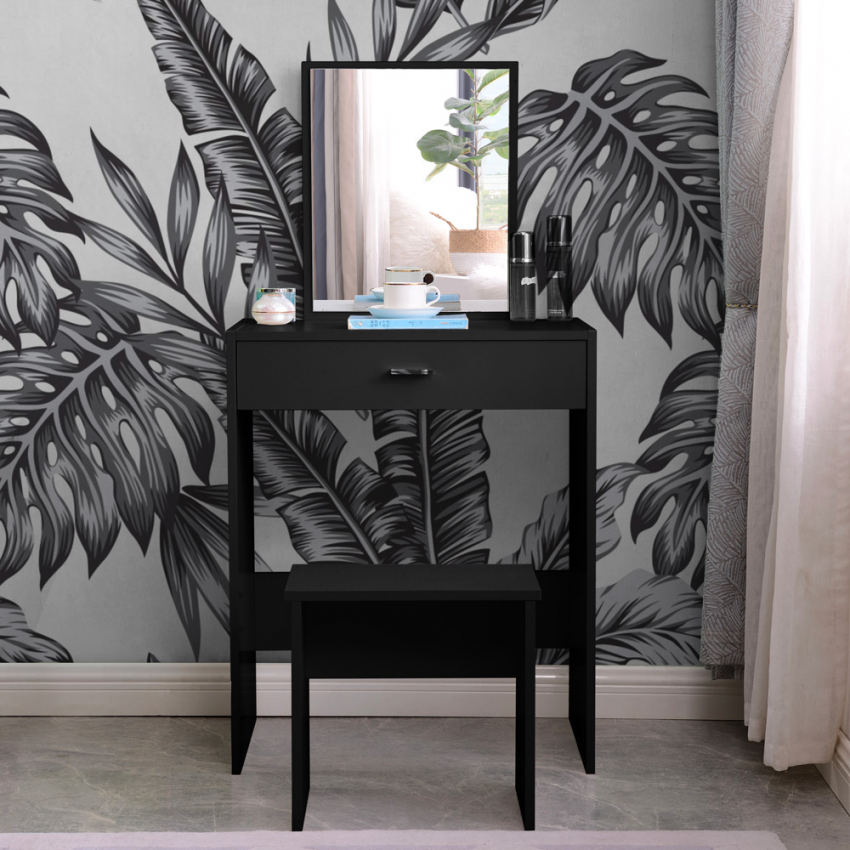 Schminktisch Schwarz Mit Schublade Spiegel Schlafzimmer Dalila Black