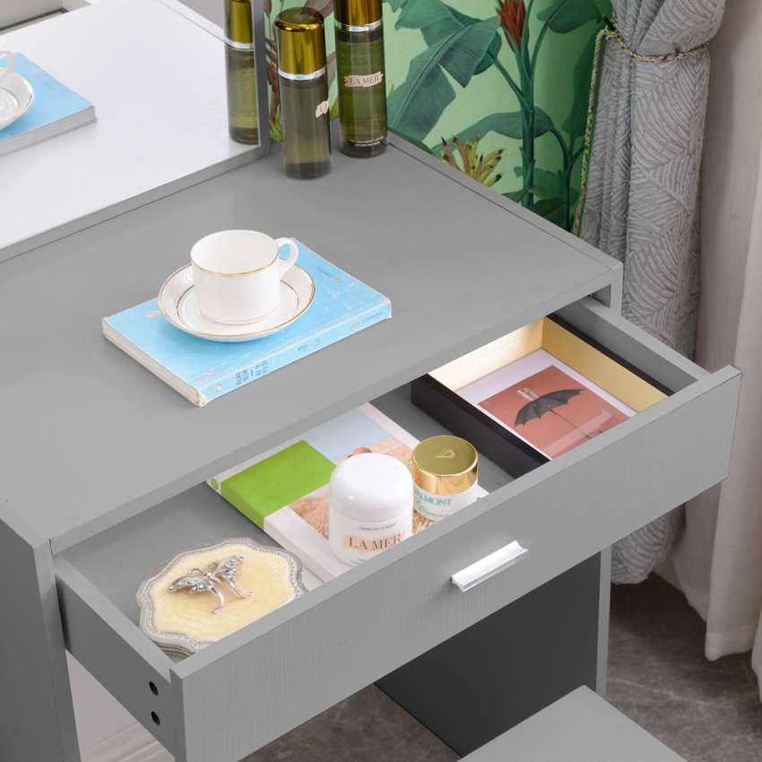 Schminktisch Grau Spiegel Schublade Schlafzimmer Dalila Grey
