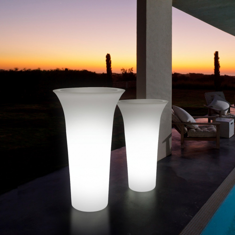 Hohe runde, moderne Design-Leuchtvase für den Außenbereich mit Beleuchtungsset Flos