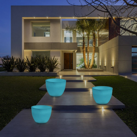 Orione Fluo Outdoor wiederaufladbare runde Vase mit fluoreszierendem Design Aktion