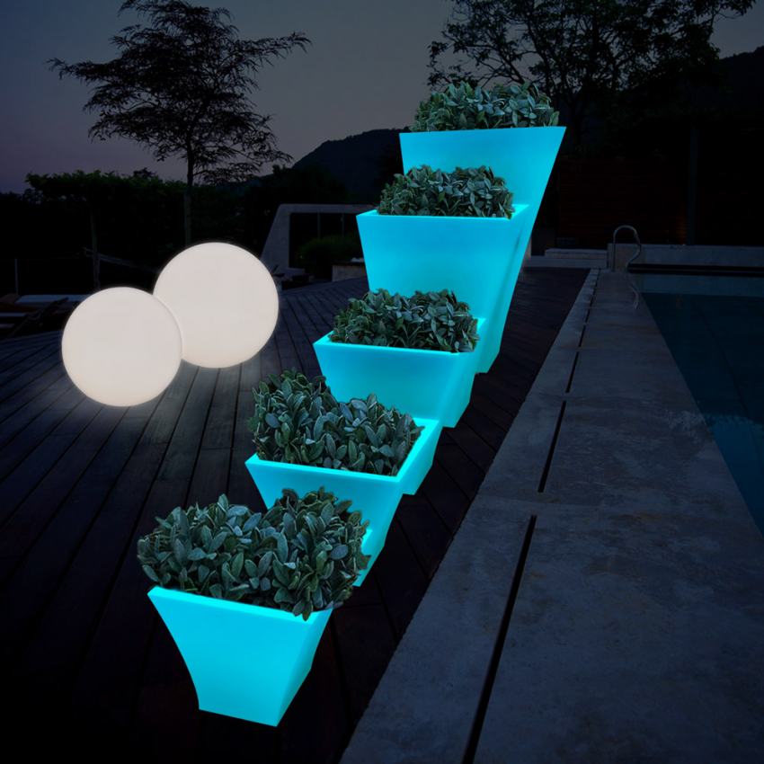 Fluoreszierende Vase Design Quadratisch Beleuchend für Draußen Garten Atrium Fluo