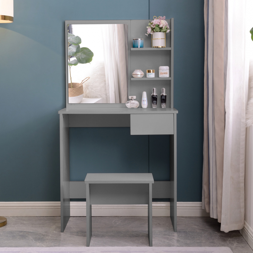 Schminktisch Grau Mit Schublade Spiegel Und Hocker Mayca Grey