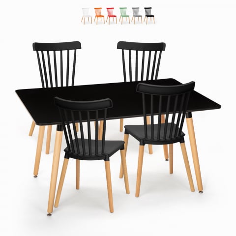 Esstisch Set 120x80cm schwarz 4 Stühle Designküche Restaurant Bar Genk