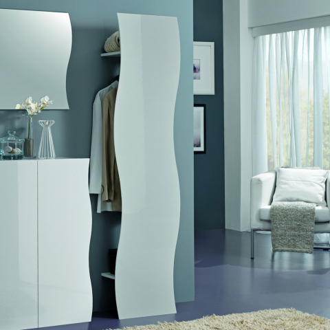 Weiß glänzender Wandgarderobe Design für Flur & Wohnzimmer Onda Hang Aktion