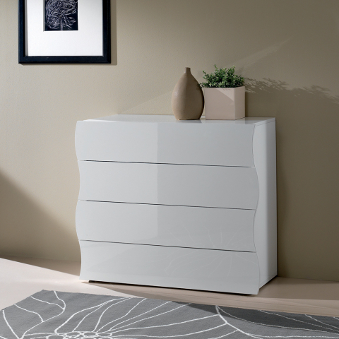 Kommode Schlafzimmer 100cm Design 4 Schubladen Hochglanz Weiß Onda Draw Aktion