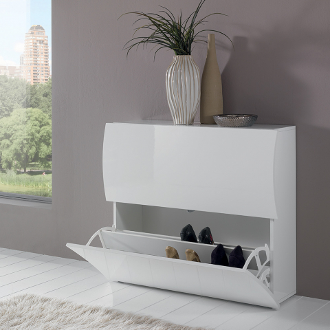 Schuhschrank 2 Türen für 16 Paar, glänzend weißes Design Onda S Aktion