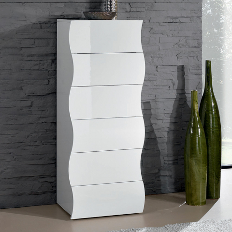 Schlafzimmer Design-Kommode mit 6 Schubladen glänzend weiß Onda Septet