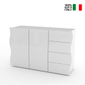 Mobiles Sideboard Design 2 Türen 4 Schubladen weiß glänzend Onda Kommode