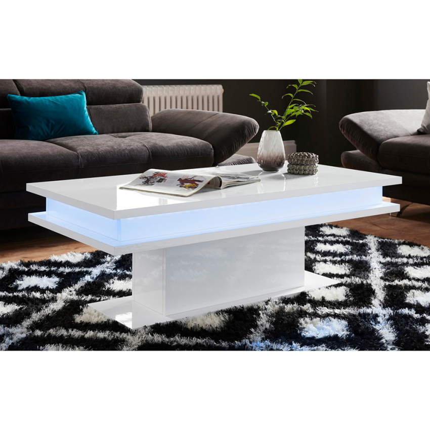 Couchtisch im modernen Design, weiß, 100 x 55 cm, LED-Licht Little Big