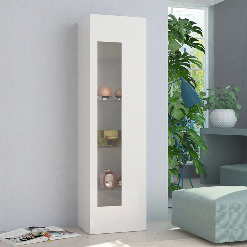 Weiße Wohnzimmer-Küchenvitrine mit 4 Glasregalen Daiquiri Aktion