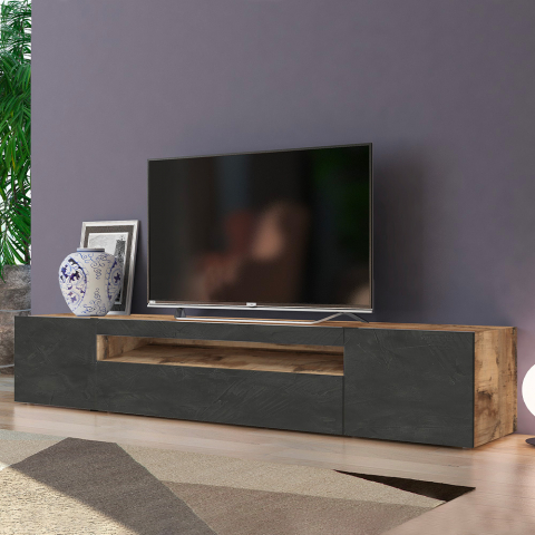 TV-Schrank 200 cm Design 2 Türen Klappschublade Daiquiri Ardesia Pero L Aktion
