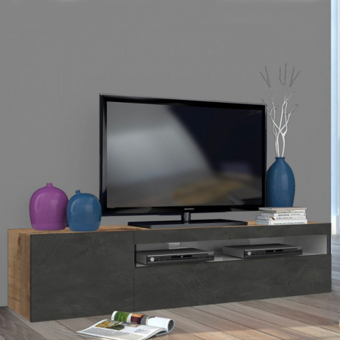 Industrielles TV-Möbel 155cm mit Klapptür und Schublade Daiquiri Ardesia Pero M Aktion