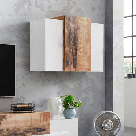 Weiß glänzendes und hölzernes Hängeregal mit 3 Türen für Wohnzimmer Corona Unit Maple Aktion