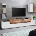 Moderner TV-Schrank 240cm, 4 Fächer, 3 Türen, Weiß-Holz, Corona Low Maple Aktion