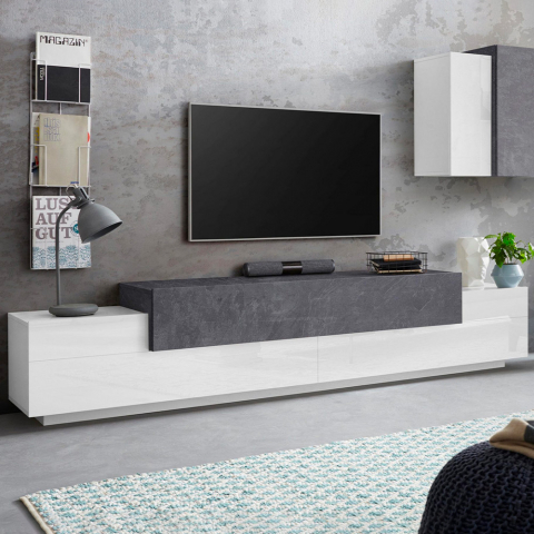 TV-Schrank 240 cm, 4 Fächer, 3 Türen, modernes Design, Corona Low Ardesia Aktion